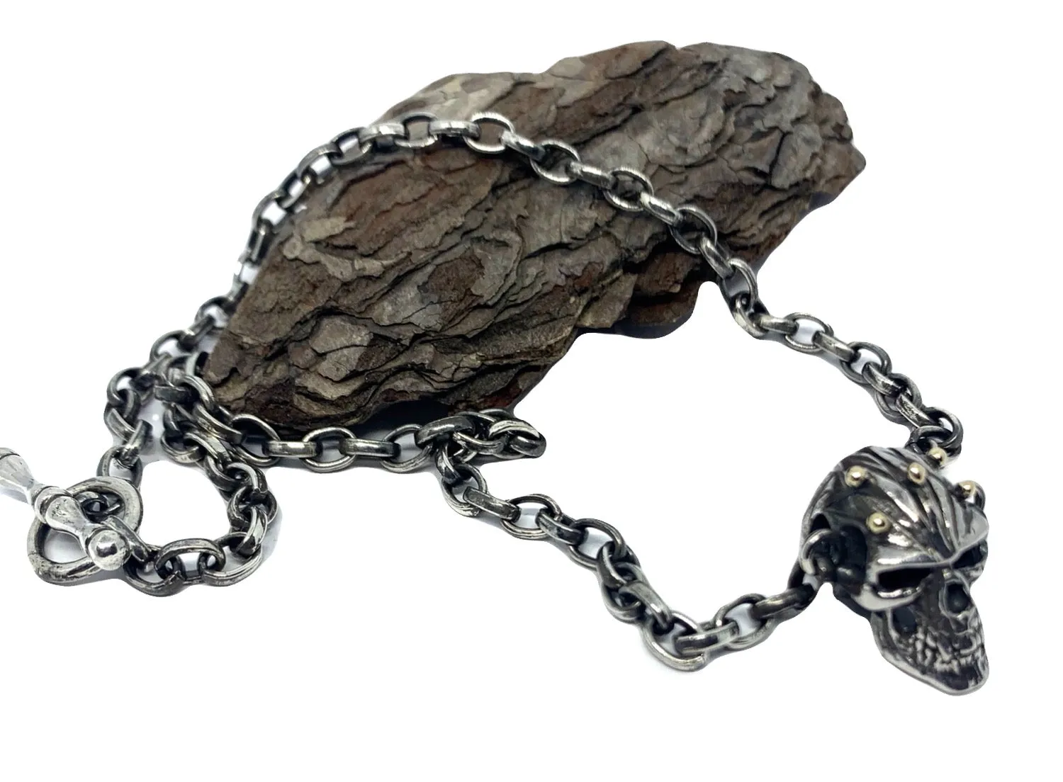 Skull Silver Chain And 18k Gold