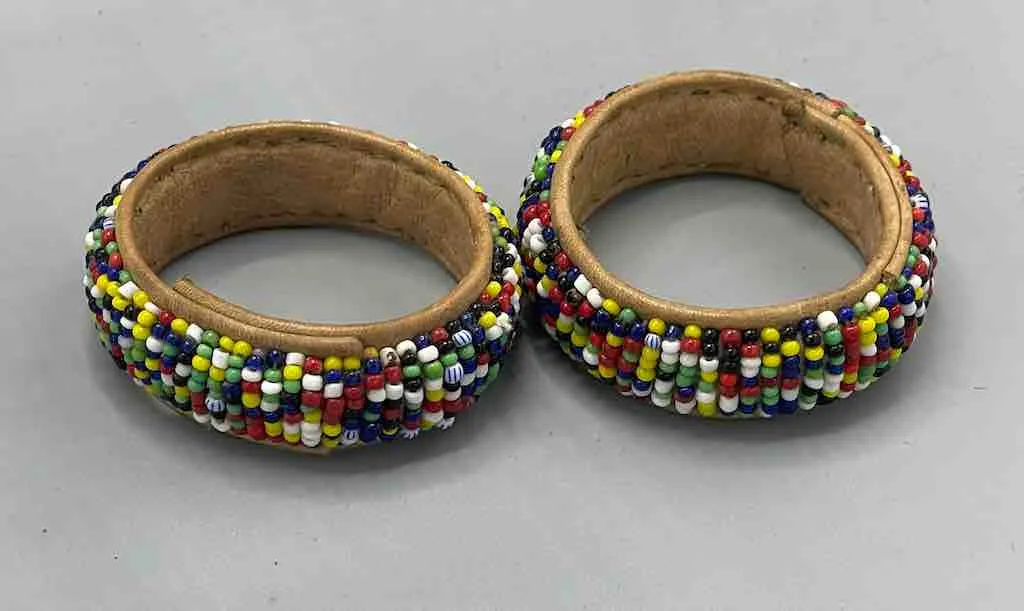 Smallest Multicolor Beaded Natural Leather Napkin Ring/Baby Bracelet