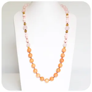 The Pink Opal, Rose Quartz and Orange Calcite Necklace with Gold Details