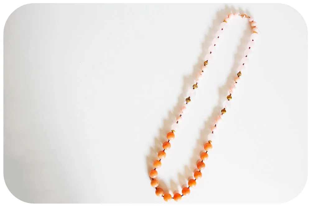 The Pink Opal, Rose Quartz and Orange Calcite Necklace with Gold Details