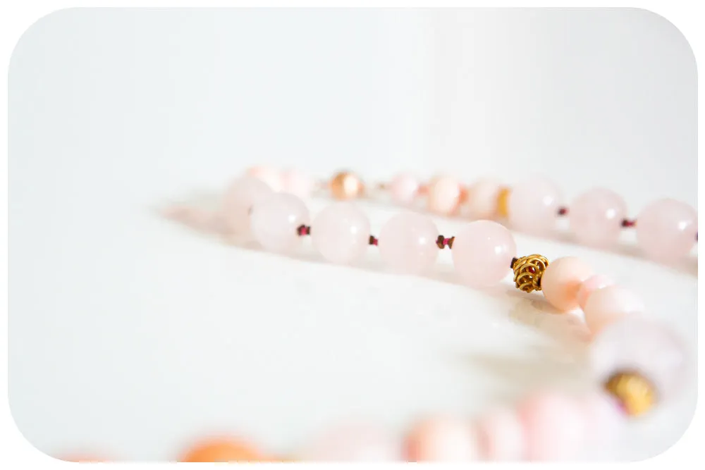 The Pink Opal, Rose Quartz and Orange Calcite Necklace with Gold Details