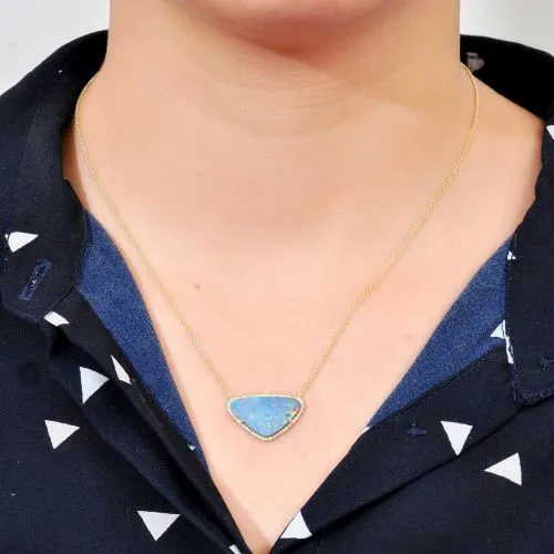 Triangle Diamond Opal Necklace