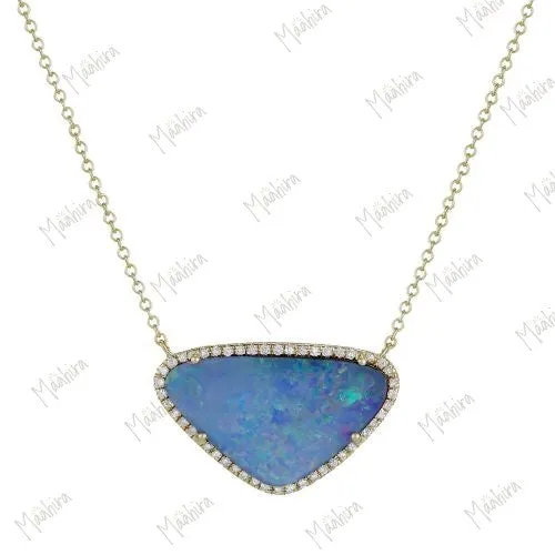 Triangle Diamond Opal Necklace