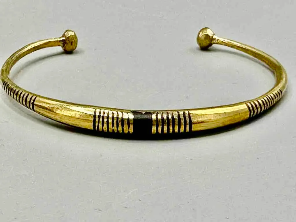 Tuareg Single Star Multiple Stripe Inlay Brass Bracelet