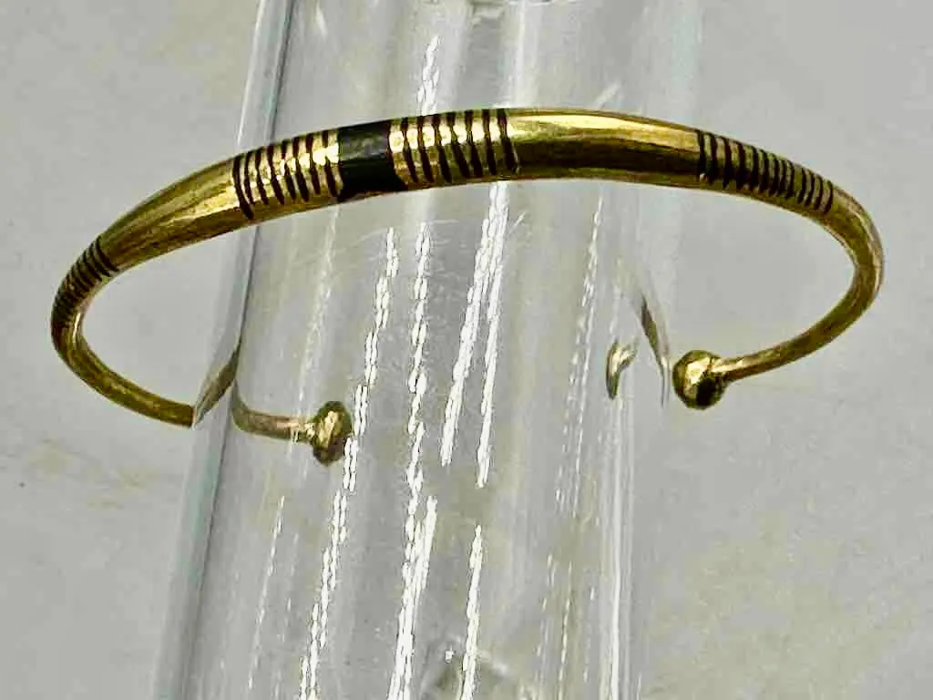 Tuareg Single Star Multiple Stripe Inlay Brass Bracelet