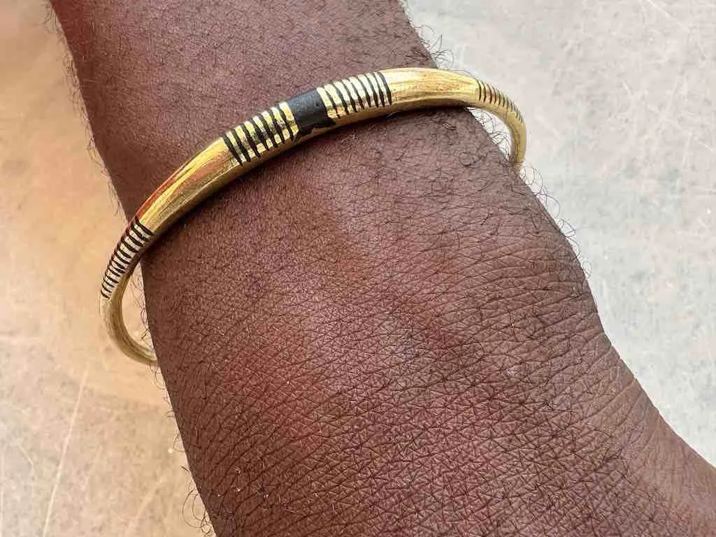 Tuareg Single Star Multiple Stripe Inlay Brass Bracelet