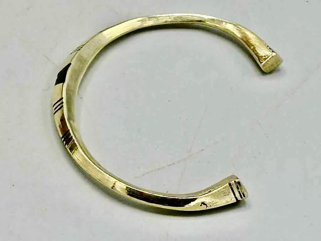 Tuareg Single Star Multiple Stripe Inlay Squared Brass Bracelet