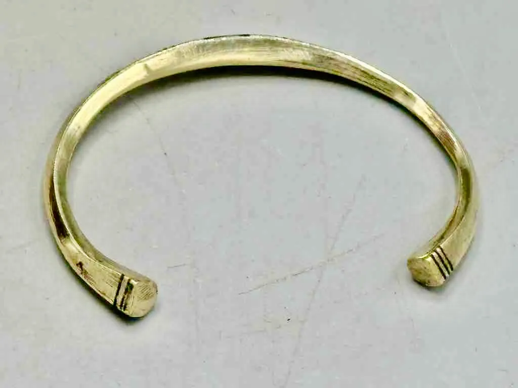 Tuareg Single Star Multiple Stripe Inlay Squared Brass Bracelet