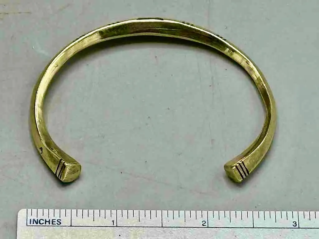 Tuareg Single Star Multiple Stripe Inlay Squared Brass Bracelet