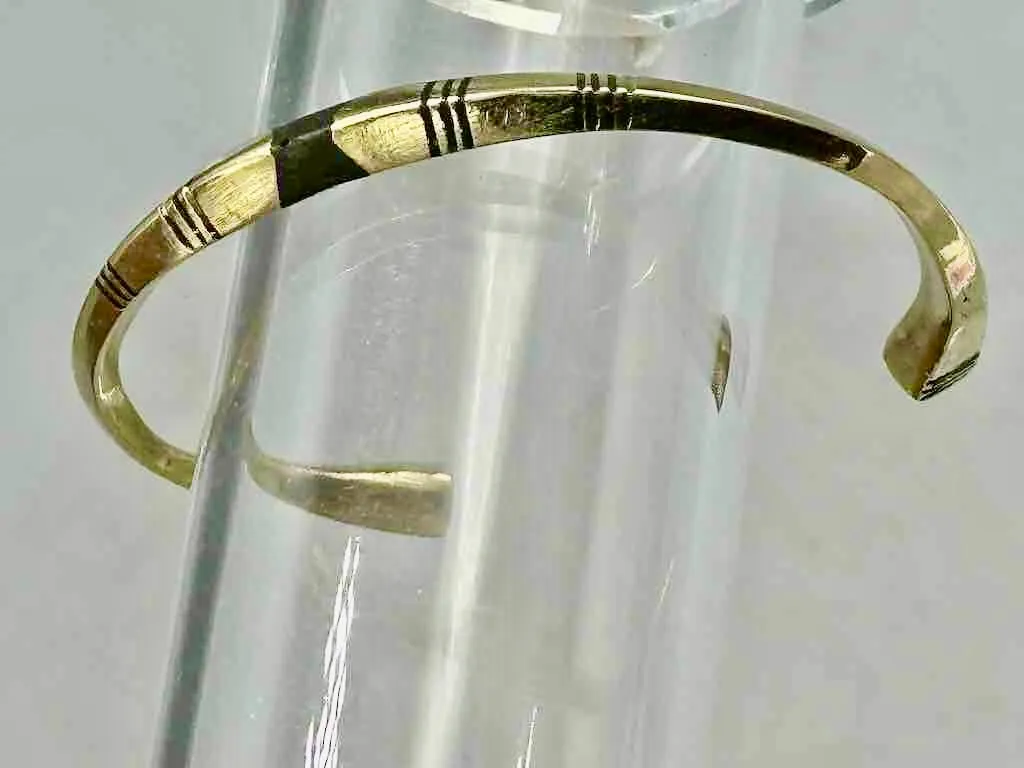 Tuareg Single Star Multiple Stripe Inlay Squared Brass Bracelet