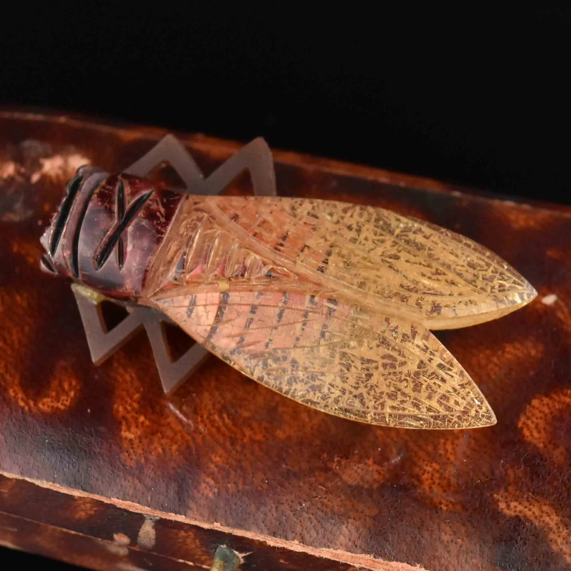 Vintage Art Deco Carved Horn Cicada Brooch