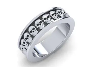 Vintage Gothic Style Skull Band Engagement Ring Wedding Band 925 Sterling Silver
