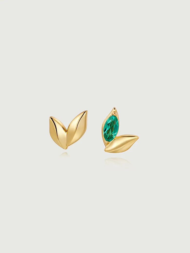 Wheat Emerald Asymmetric Earrings