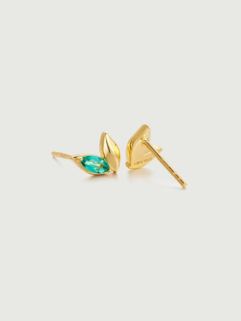 Wheat Emerald Asymmetric Earrings