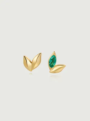 Wheat Emerald Asymmetric Earrings