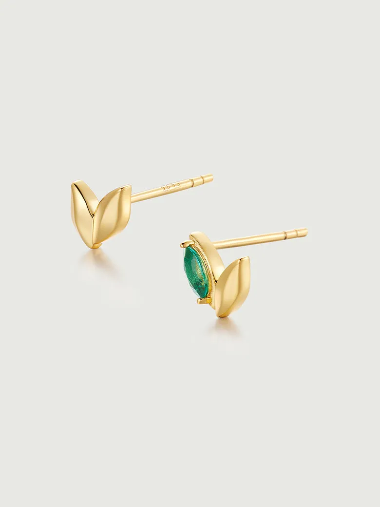 Wheat Emerald Asymmetric Earrings