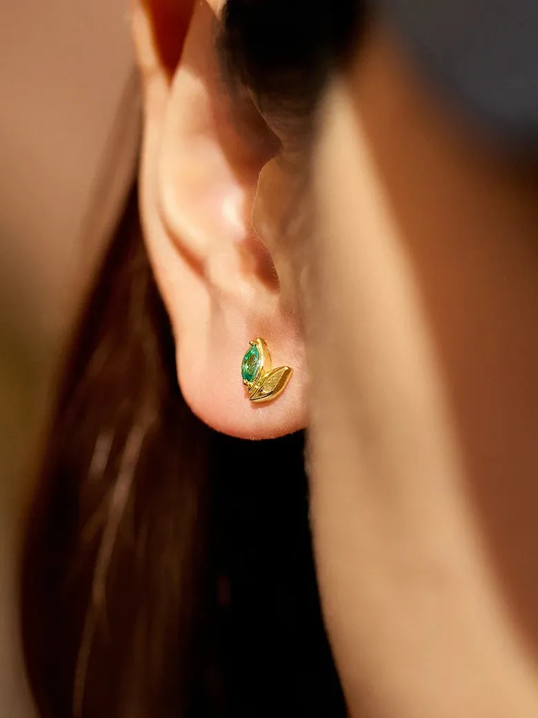 Wheat Emerald Asymmetric Earrings