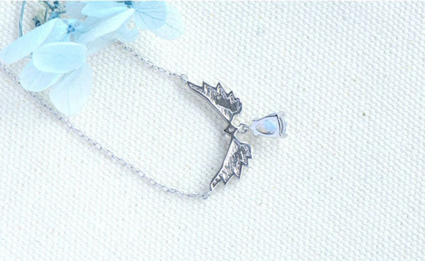 Womens Silver Blue Moonstone Guardian Angel Pendant Necklace For Women